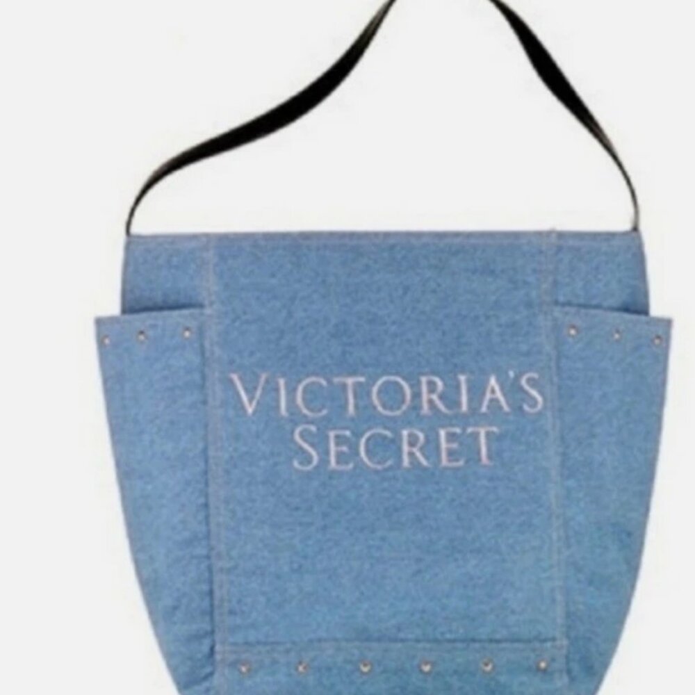 🆕 Victoria's Secret Denim Blue Weekender Studded Shoulder Tote Bag LIMITED 5201 - Picture 3 of 7